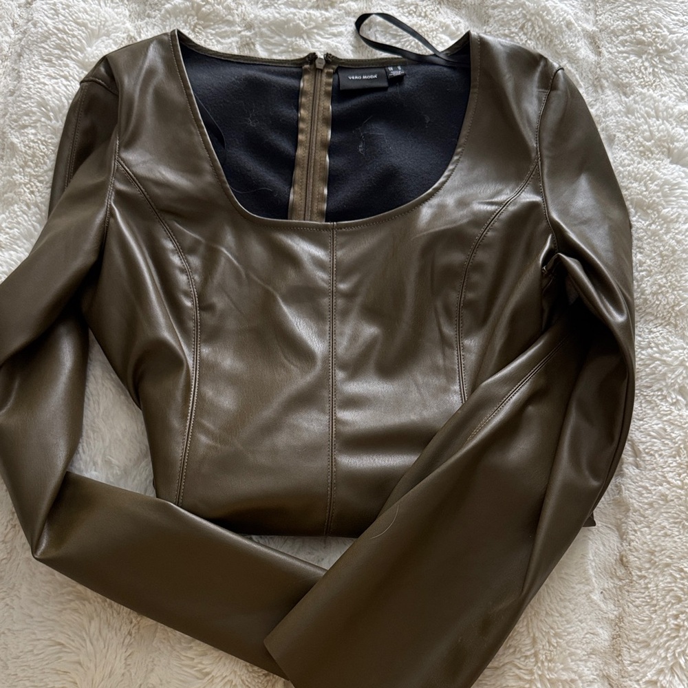 Faux Leather Brown Dress